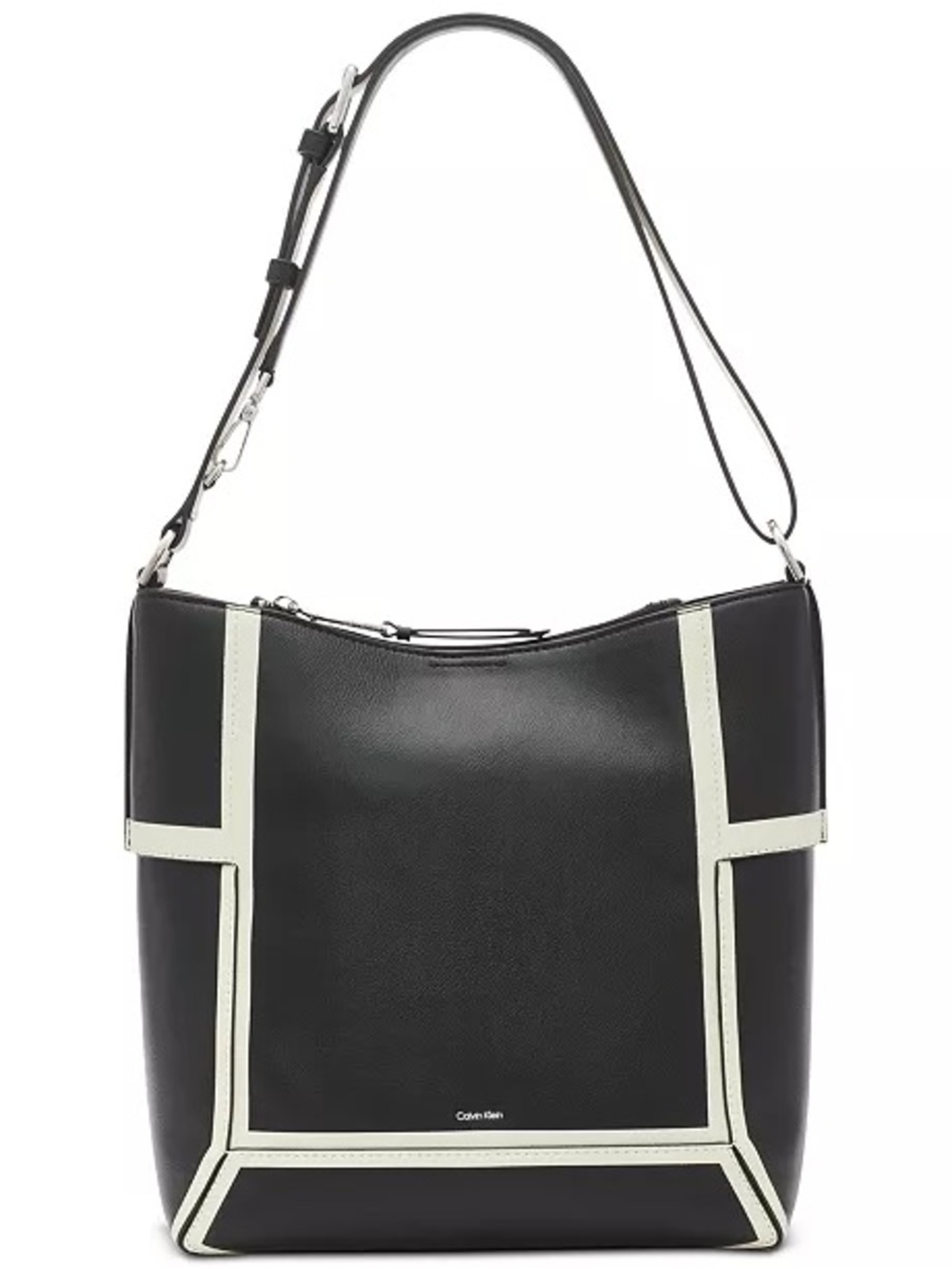 Calvin Klein Black & Cream Leather Faux Leather Shoulder Crossbody Bag